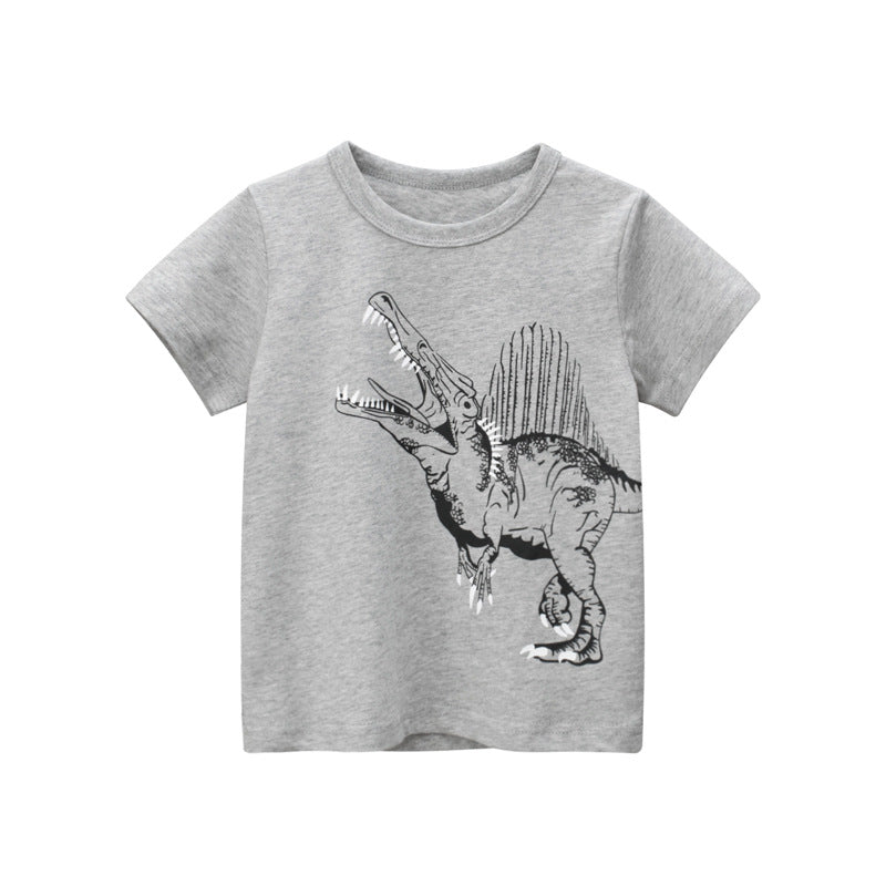 Children Kids Baby Fashion Boys Short Sleeve Cartoon Dinosaur Print Basic Round Neck T-Shirt