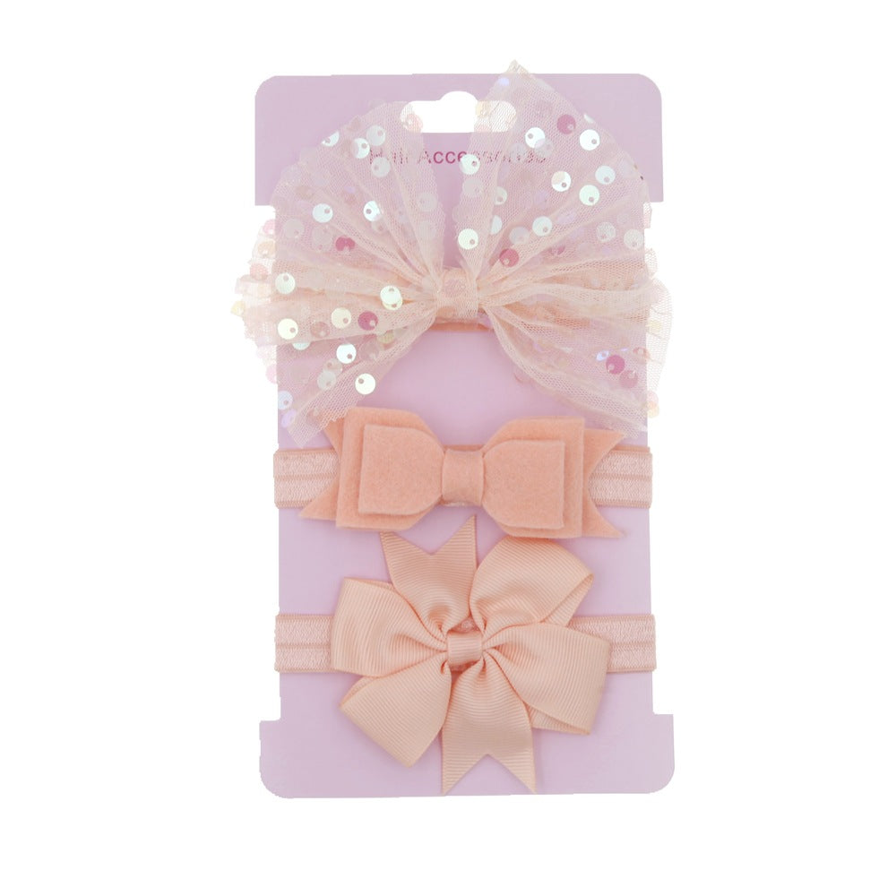 3pcs/set Kids Girls Cute Mesh Sequin Flower Pearl Bow Headband Set