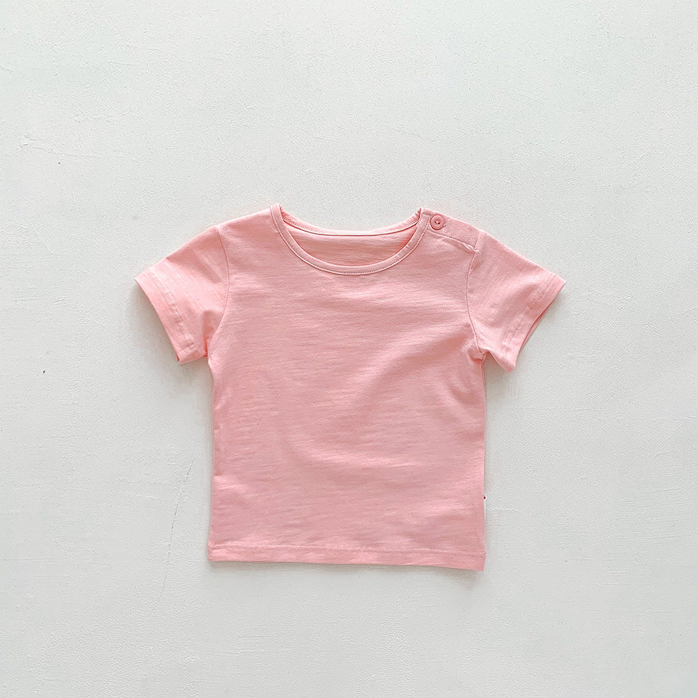 Kids Baby Casual Solid Color Cotton Short-Sleeve T-Shirt