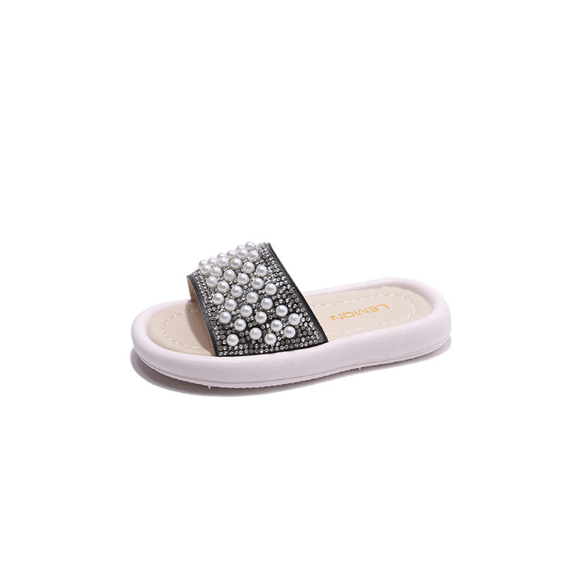 Children Kids Baby Fashion Girls Rhinestone Pearl Casual Outdoor Slippers Shoes