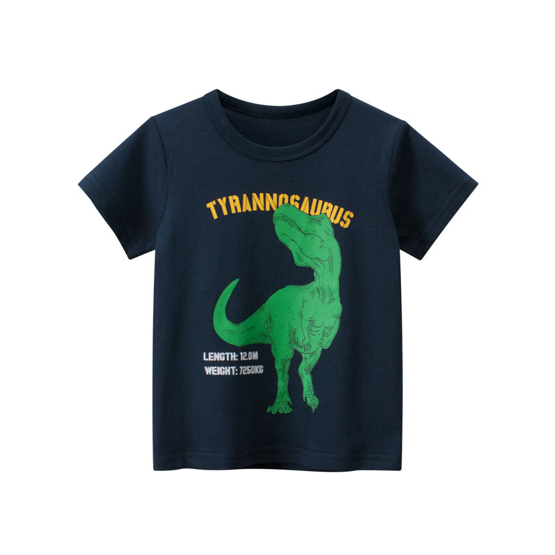 Kids Boys Casual Cartoon Dinosaur Letter Pattern Round Neck Short Sleeve Loose T-shirt