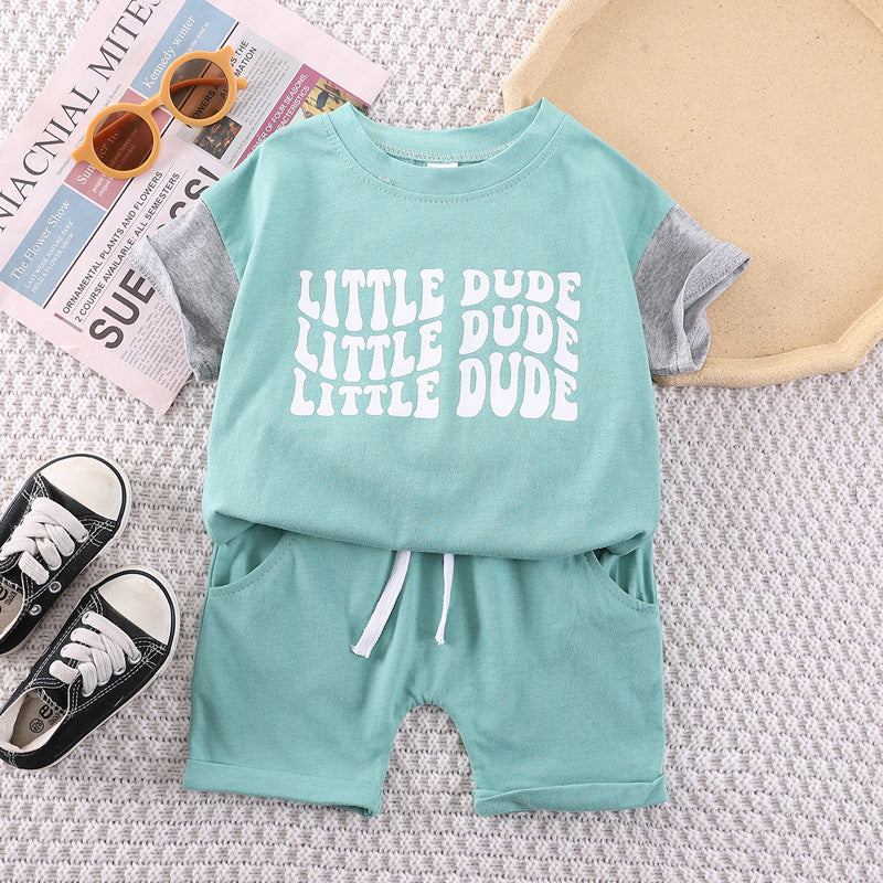 Boy'S Fashion Two-Piece Letter Print T-Shirt Set