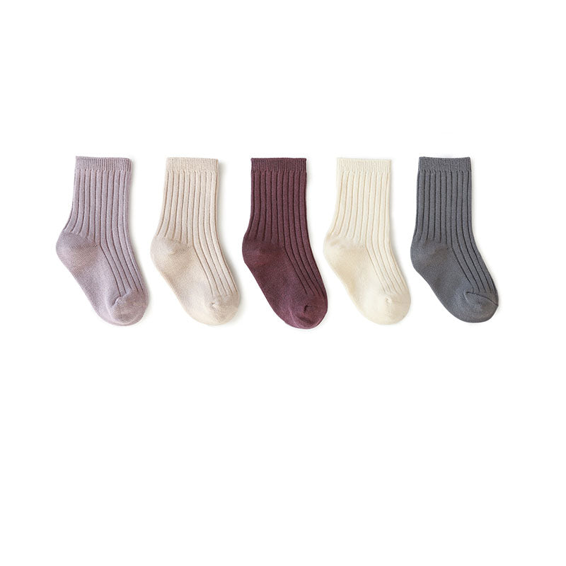 5pairs/set Kids Basic Solid Color Socks
