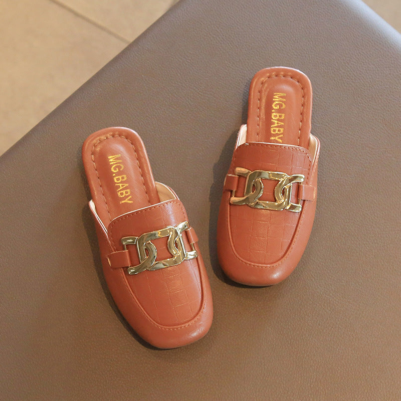 Kids Girls Casual Solid Color Metal Design Slippers