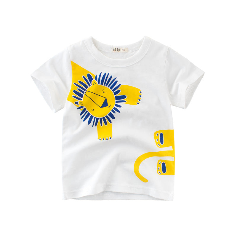 Kids Toddler Boys Summer Basic Cotton Cute Animal Cartoon Print Round Neck T-Shirt