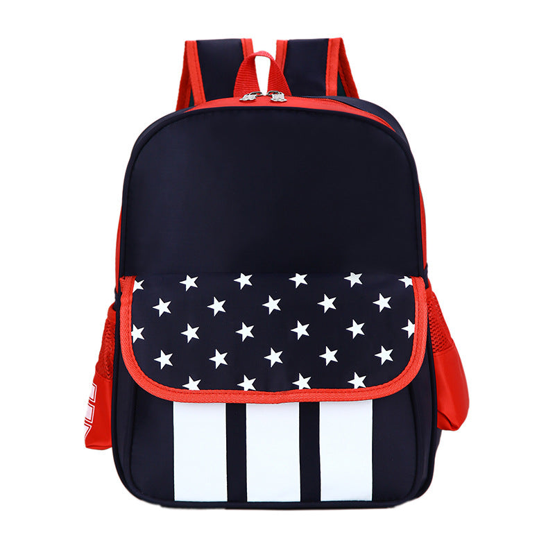 Children Fashion Girls Boys Color Matching Nylon Star Printed Backpack School Bag