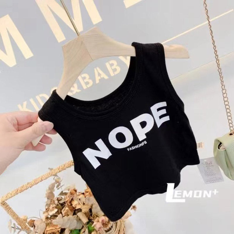 Kids Girls Basic Round Neck Sleeveless Letter Pattern T-shirt