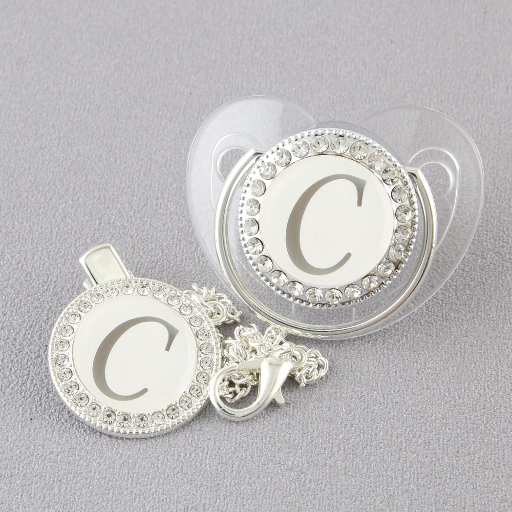 Baby 26 Letter Slive Rhinestone Decor Weaning Soothing Pacifier
