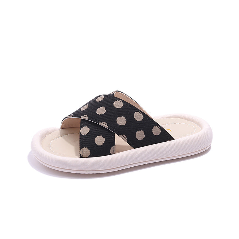 Children Kids Baby Fashion Girls Polka Dots Cross Casual Outdoor Slippers Shoes