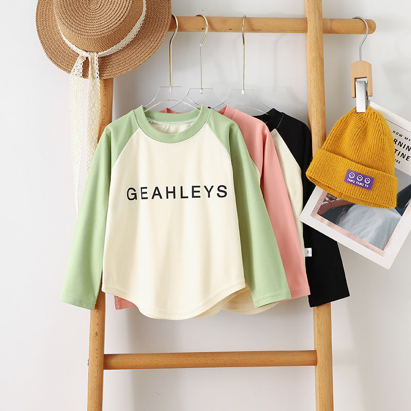 Kids Toddler Big Girls Fashion Casual Color Matching Letter Long Sleeve Round Neck T-Shirt