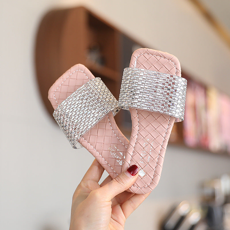 Children Kids Baby Fashion Girls Rhinestone Casual Outdoor Slippers Shoes