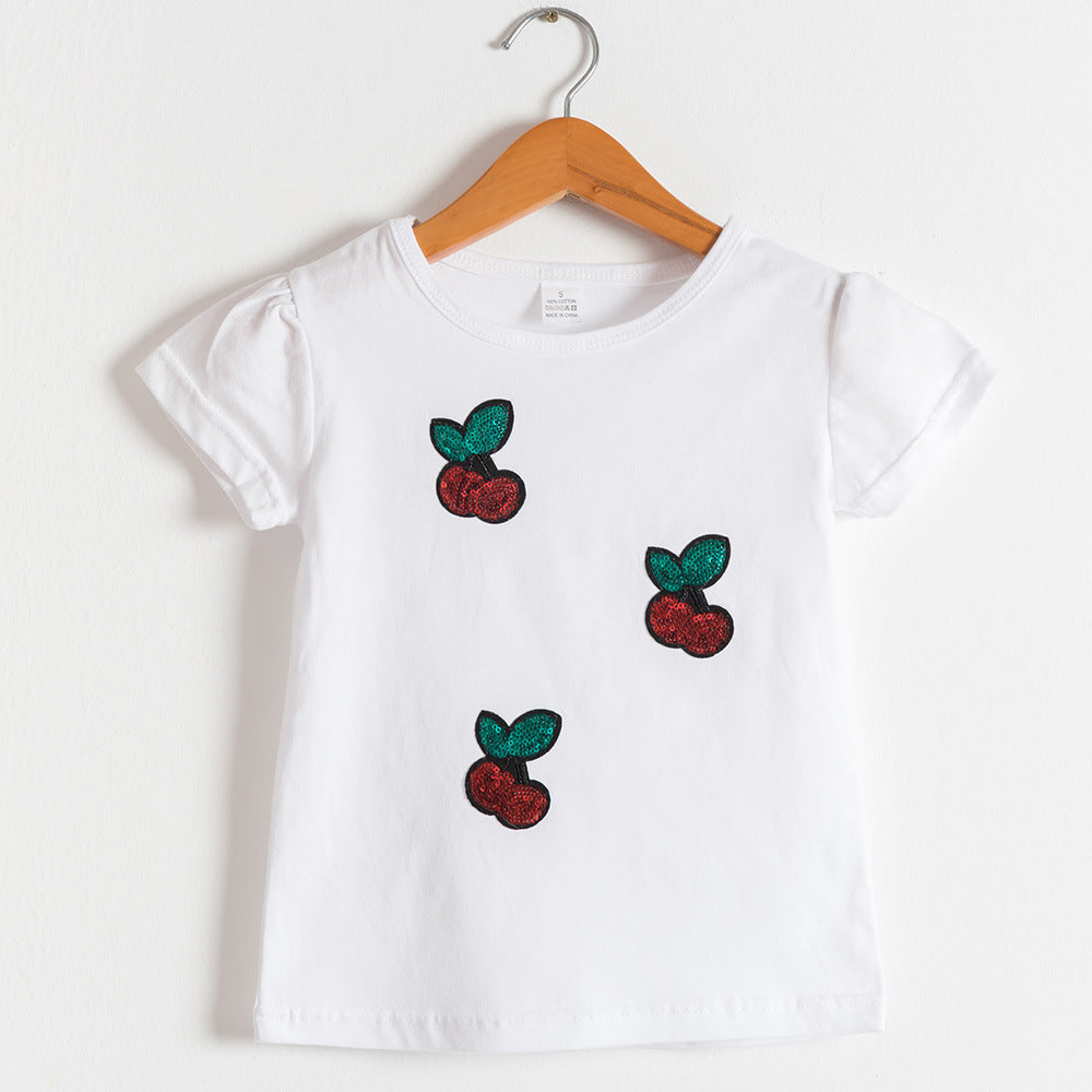 Children Kids Baby Fashion Girls Boys Casual Basic Short Sleeve Sequin Cartoon T-Shirt