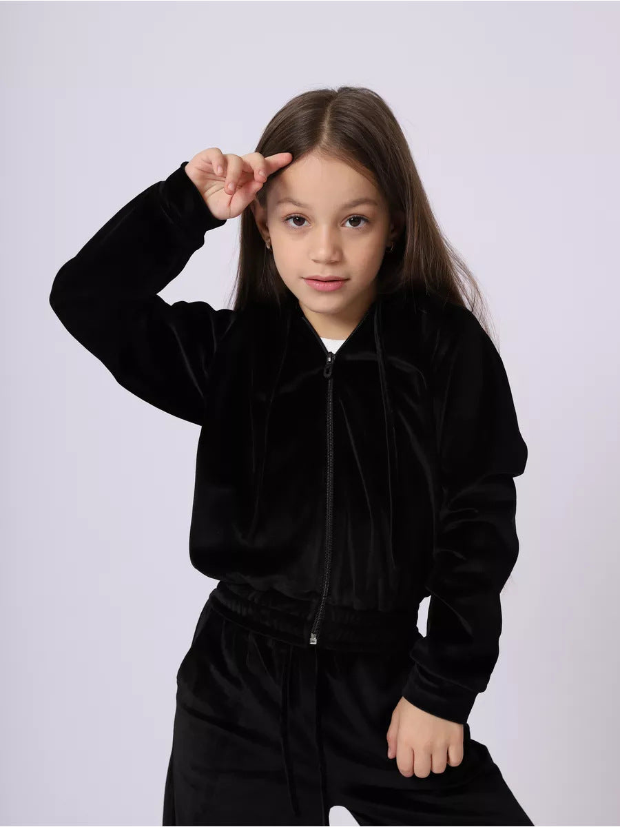 Autumn And Winter Toddler Girls Sports Velvet Zipper Hoodie Pants Casual Two-Piece Set