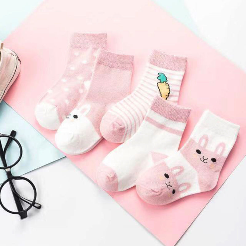 5pairs/set Kids Cute Cartoon Breathable Elasticity Socks