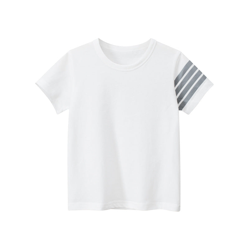 Children Kids Baby Fashion Boys Short Sleeve Strips Print Basic Round Neck T-Shirt