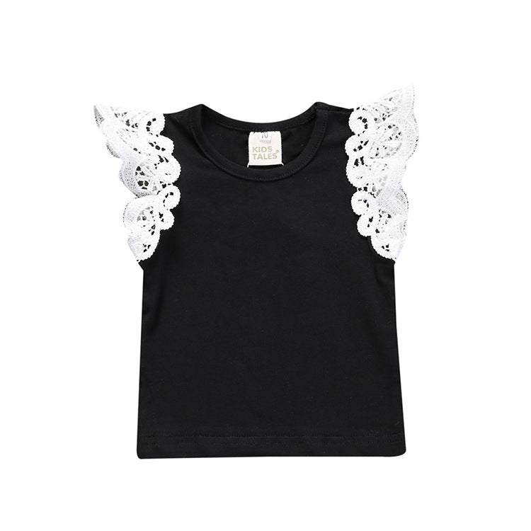 Toddlers Newborn Baby Fashion Girls Casual Basic Short Sleeve Lace Solid Color Pants