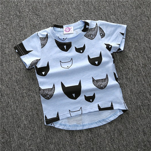 Kids Boys Casual Round Neck Short Sleeve Cartoon All Over Print Loose T-shirt