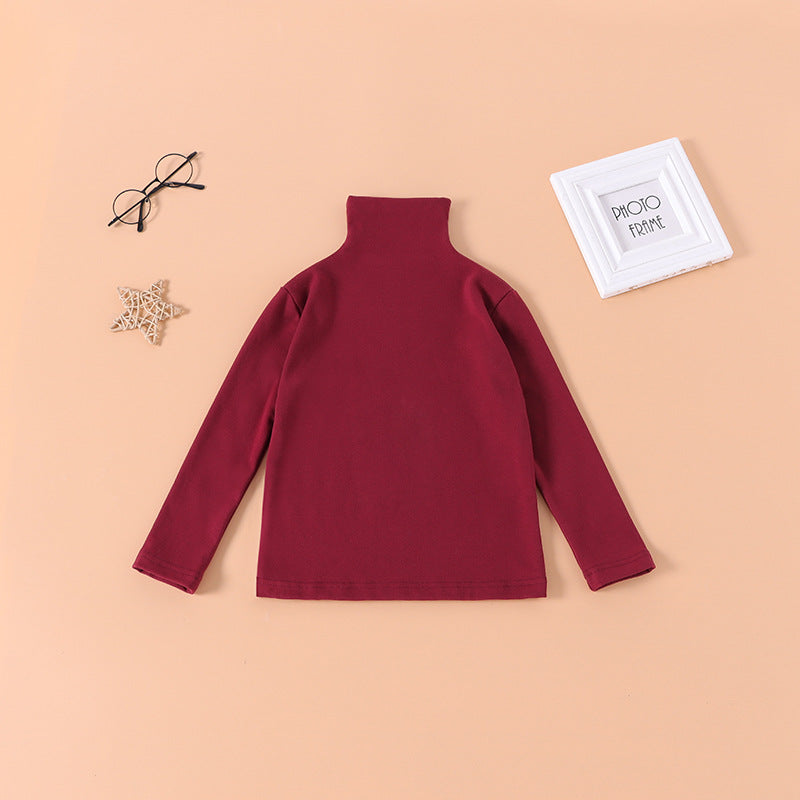 Children Kids Toddlers Girls Solid Color Long-Sleeved Turtleneck Top