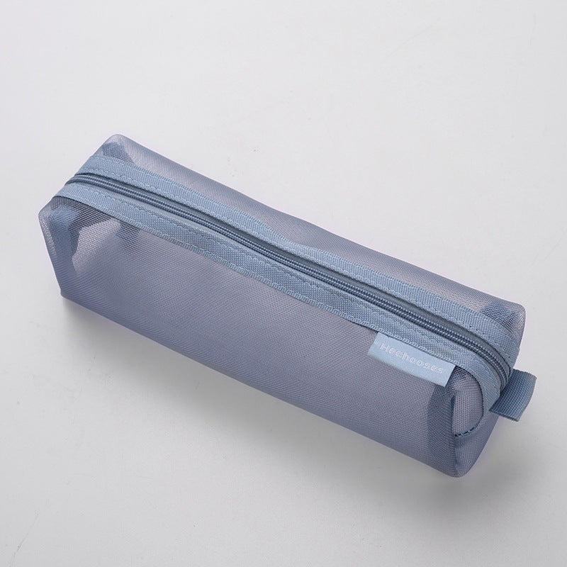Fashion Simple Solid Color Transparent Thickened Mesh Large Capacity Pencil Bag