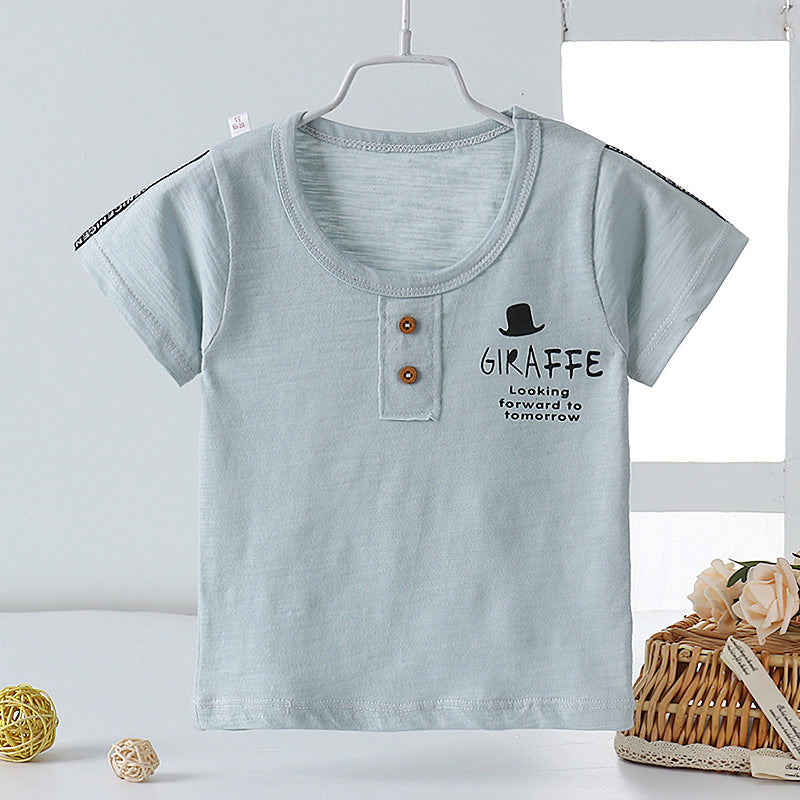 Kids Toddler Boys Girls Casual Solid Color Letter Print Short Sleeve Round Neck T-Shirt