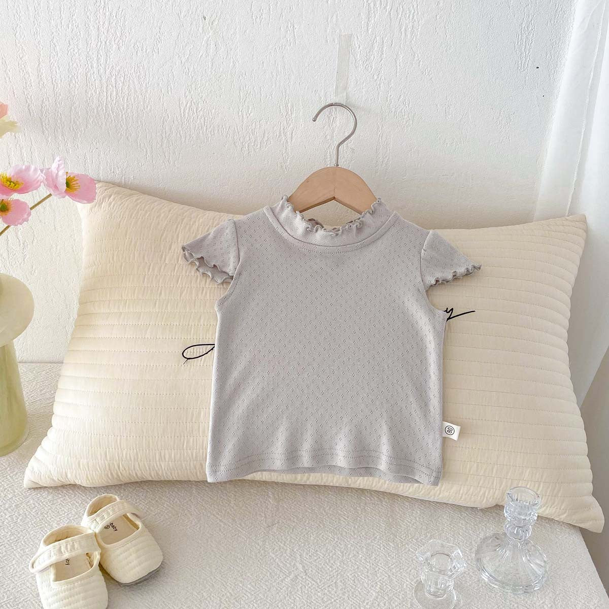 Kids Toddler Girls Solid Color Fluttering Sleeve Top