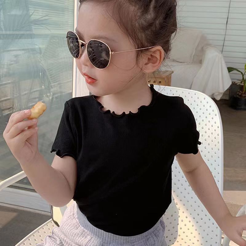 Children Kids Baby Fashion Girls Short Sleeve Solid Color T-Shirt
