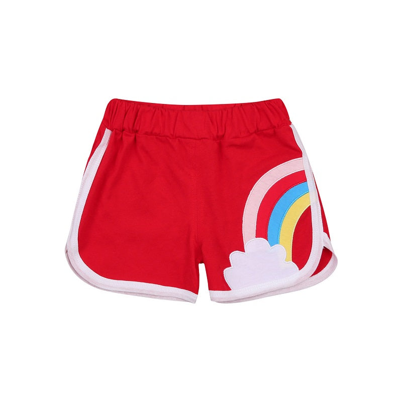 Kids Girls Casual Rainbow Pattern Sporty Elastic Waist Shorts