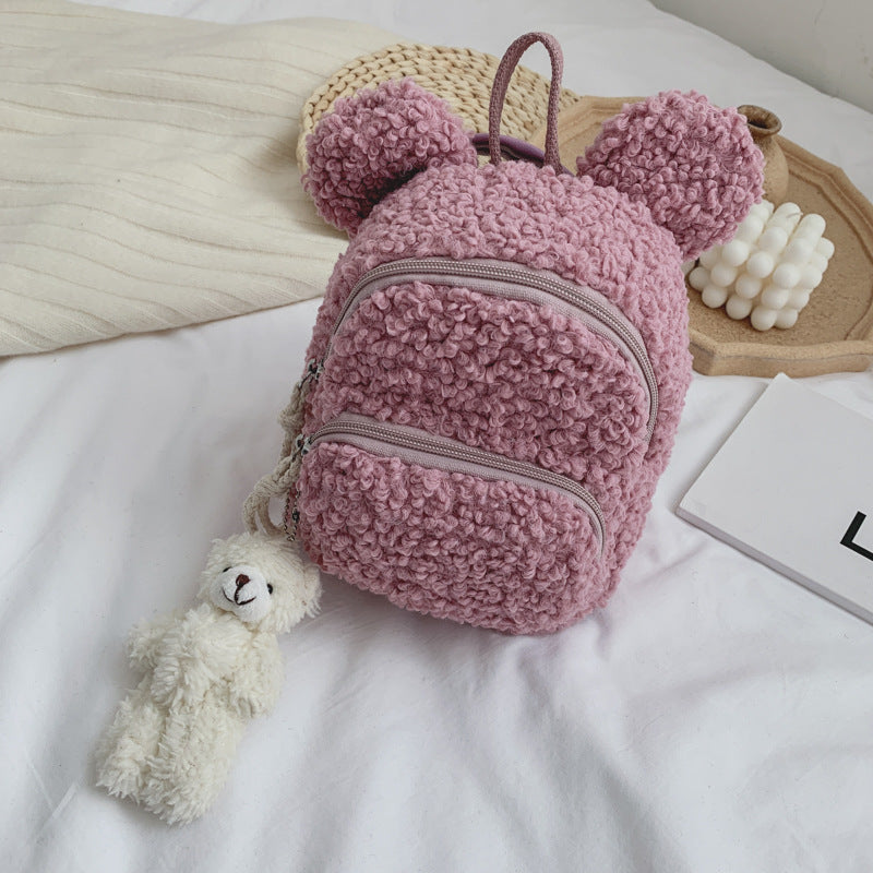 Children Cute Solid Color Plush Backpack
