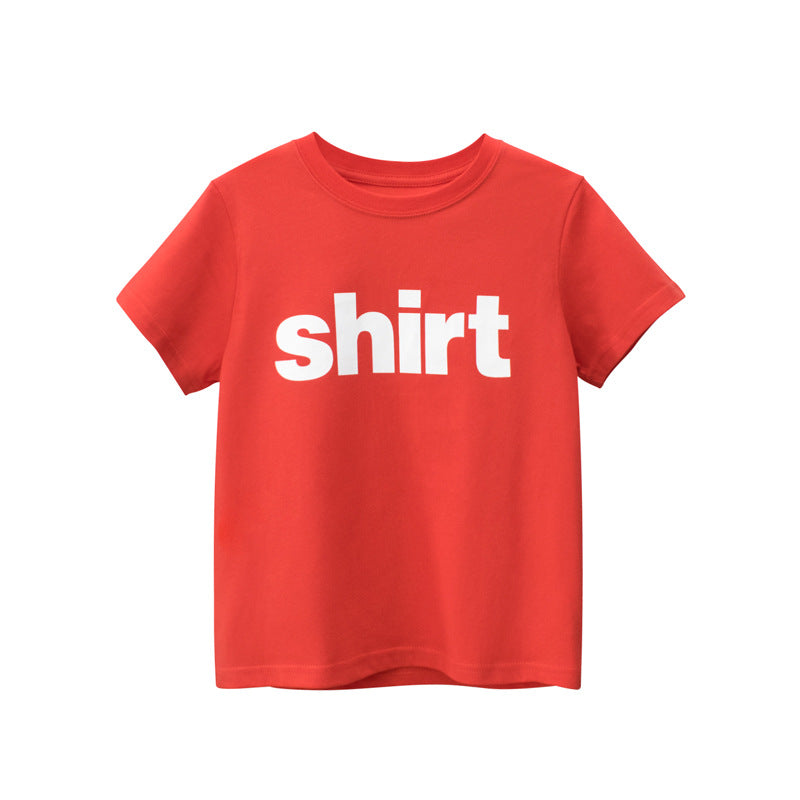 Kids Basic Round Neck Short Sleeve Letter Pattern T-shirt