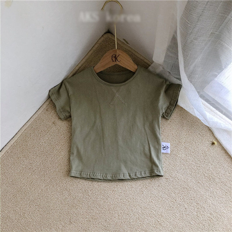Kids Casual Solid Color Round Neck Short Sleeve T-shirt