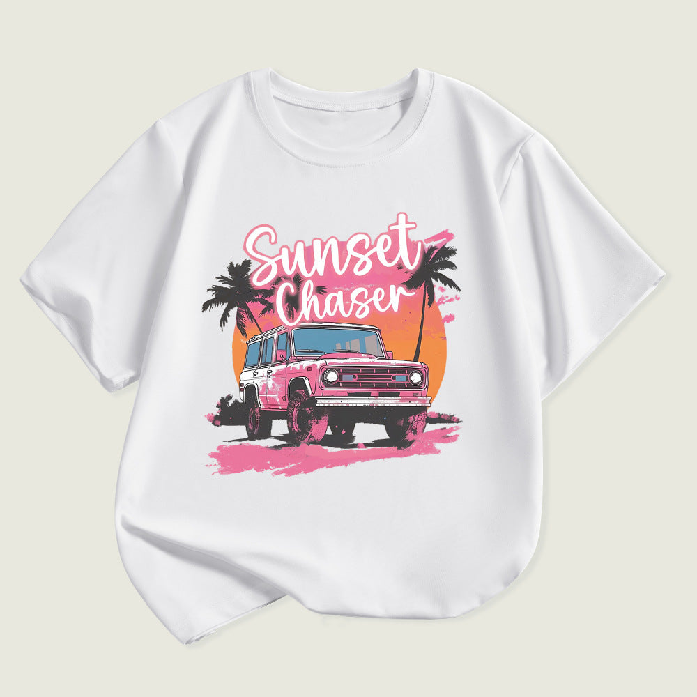 Kids Toddler Boys Girls Car Print Short Sleeve T-Shirt
