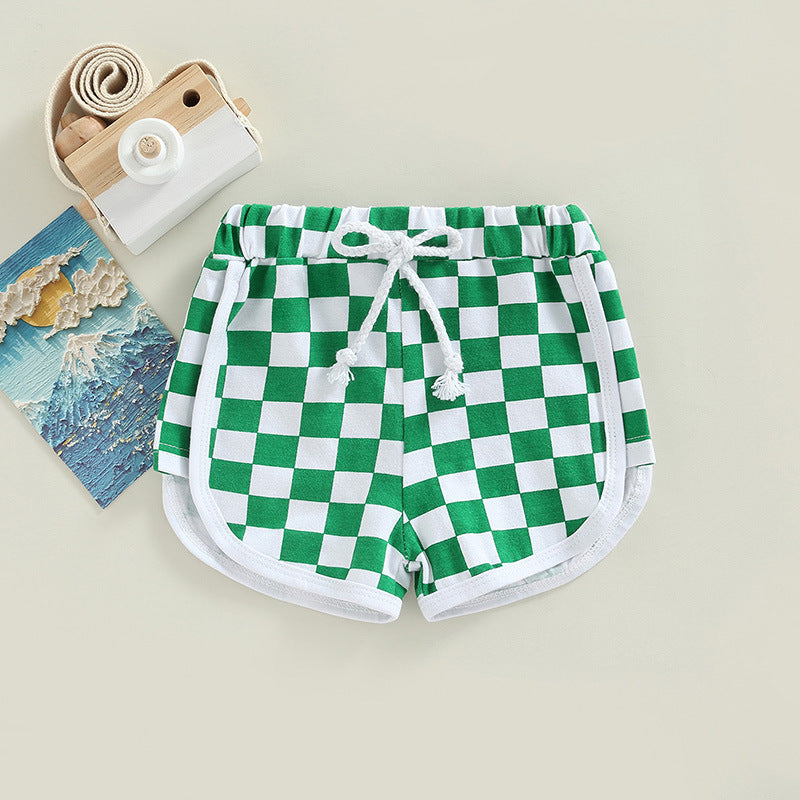 Baby Kids Boys Girls Summer Plaid Drawstring Casual Shorts