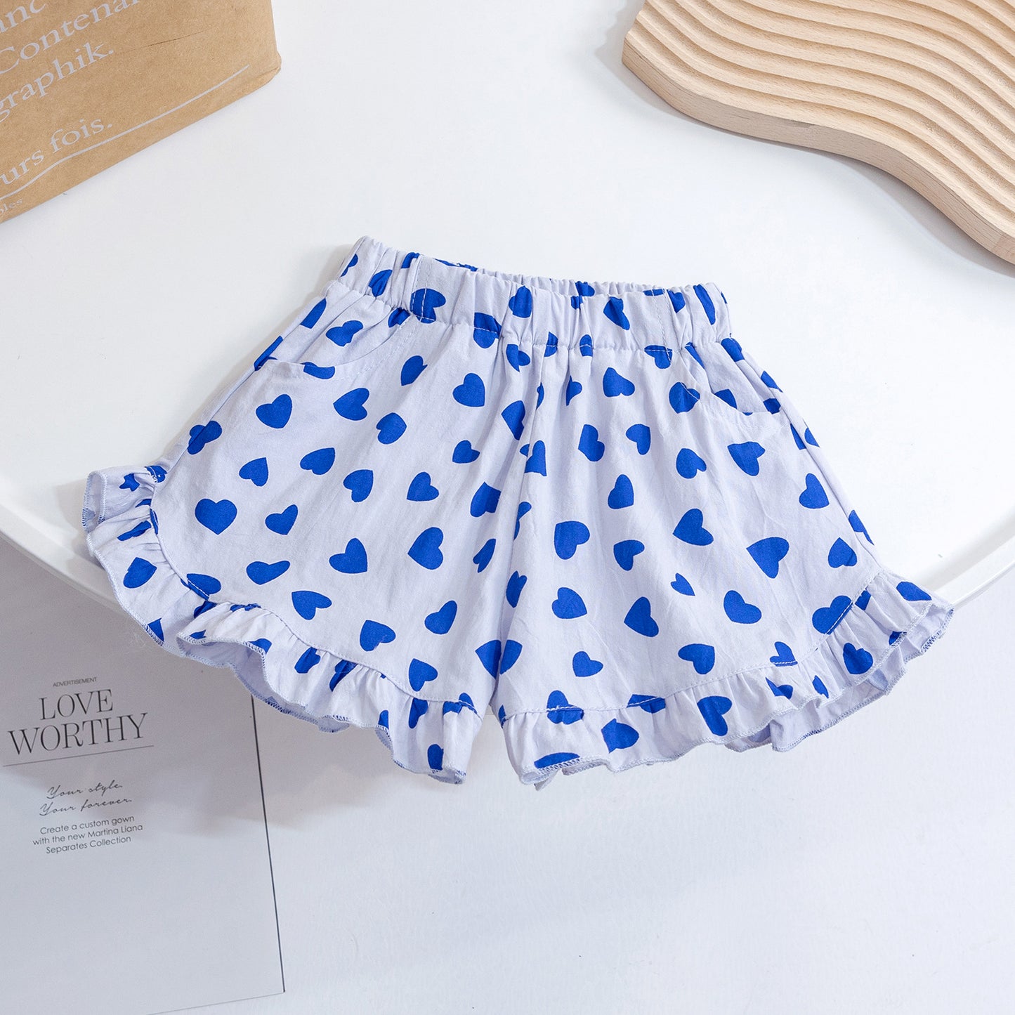 Children Kids Baby Fashion Girls Casual Basic Love Print Ruffled Shorts