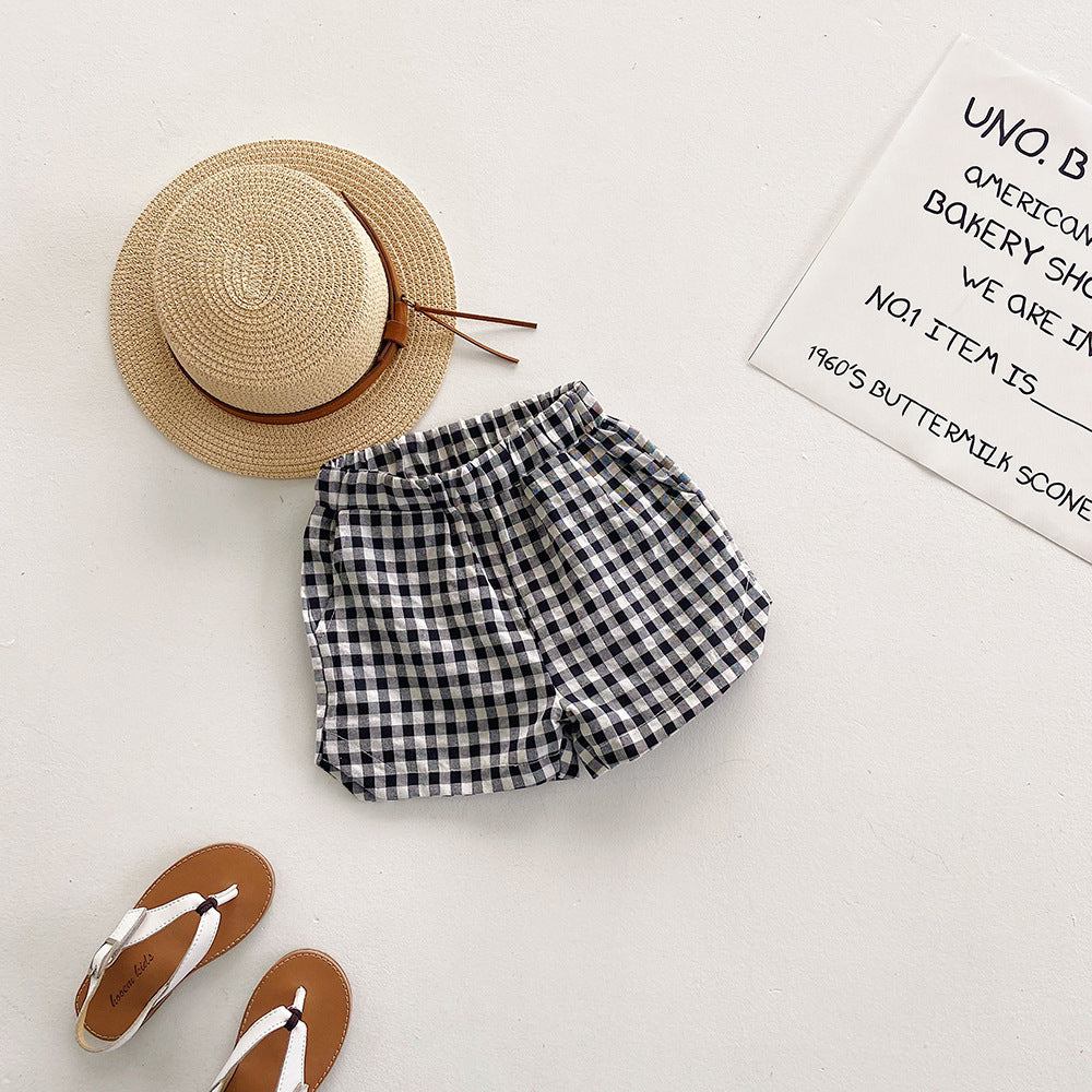Children Kids Baby Fashion Girls Boys Casual Plaid Print Shorts