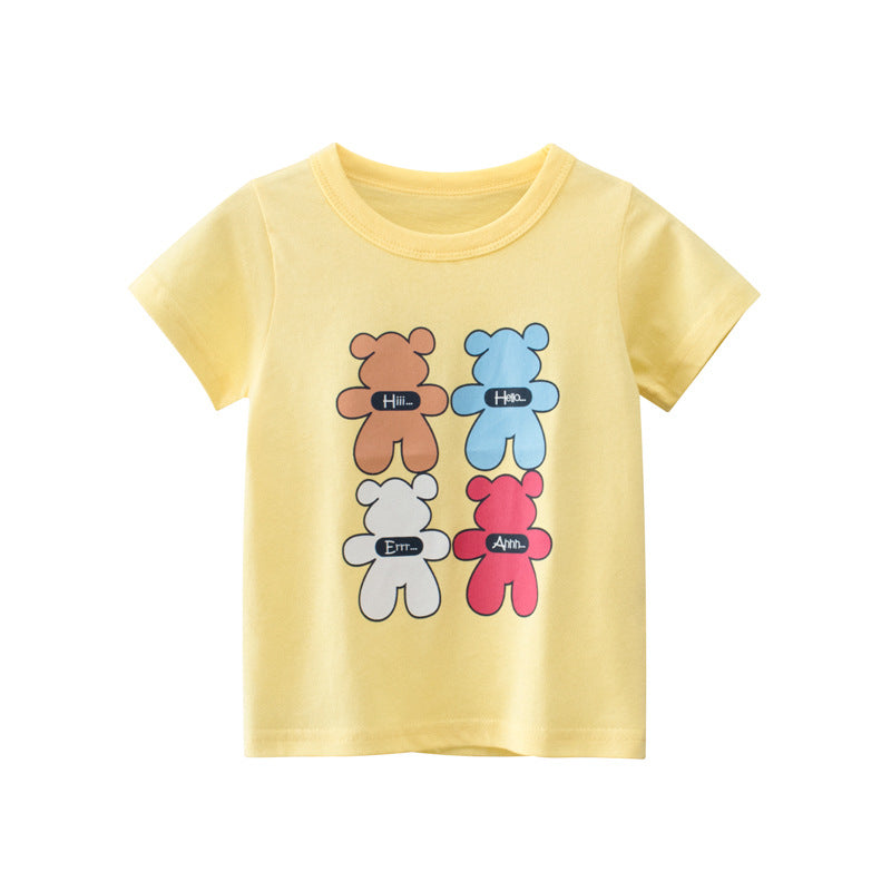 Kids Casual Cute Cartoon Bear Round Neck Short Sleeve T-shirt