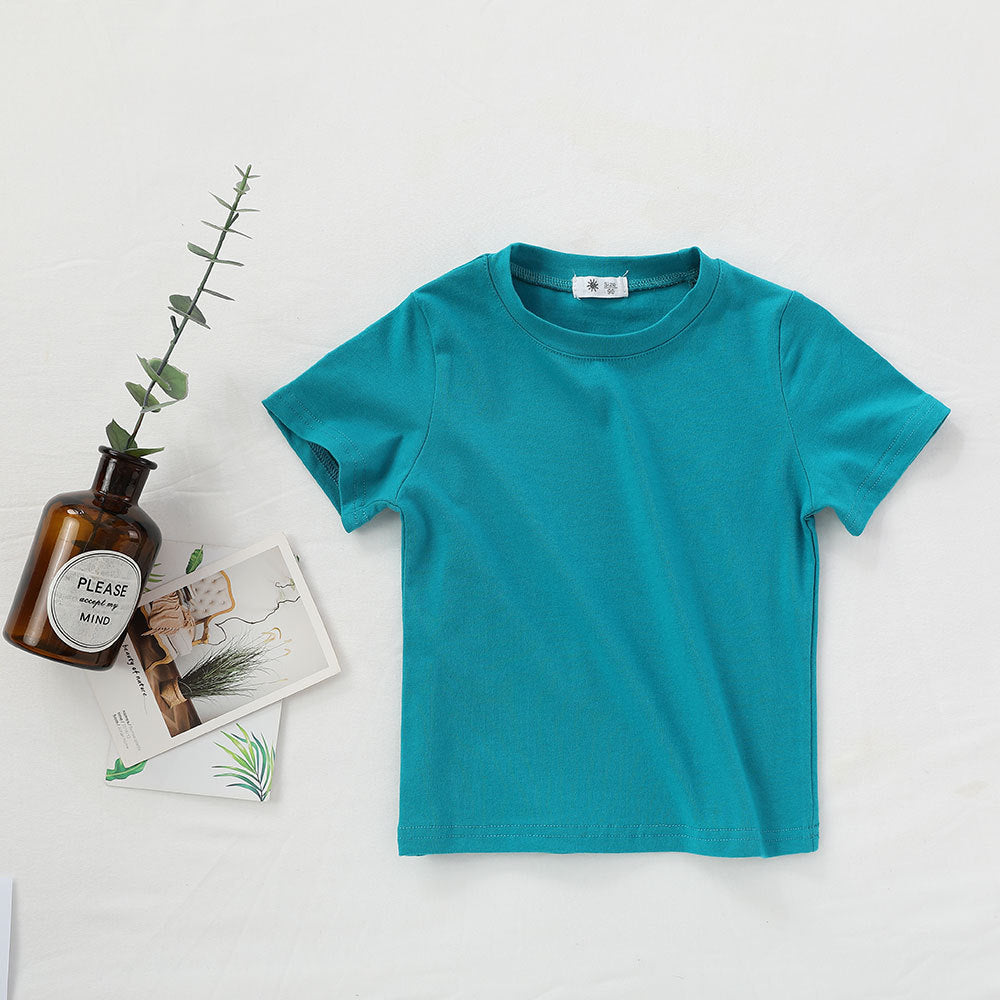 Children Kids Baby Fashion Girls Boys Casual Basic Solid Color Short Sleeve Round Neck T-Shirt