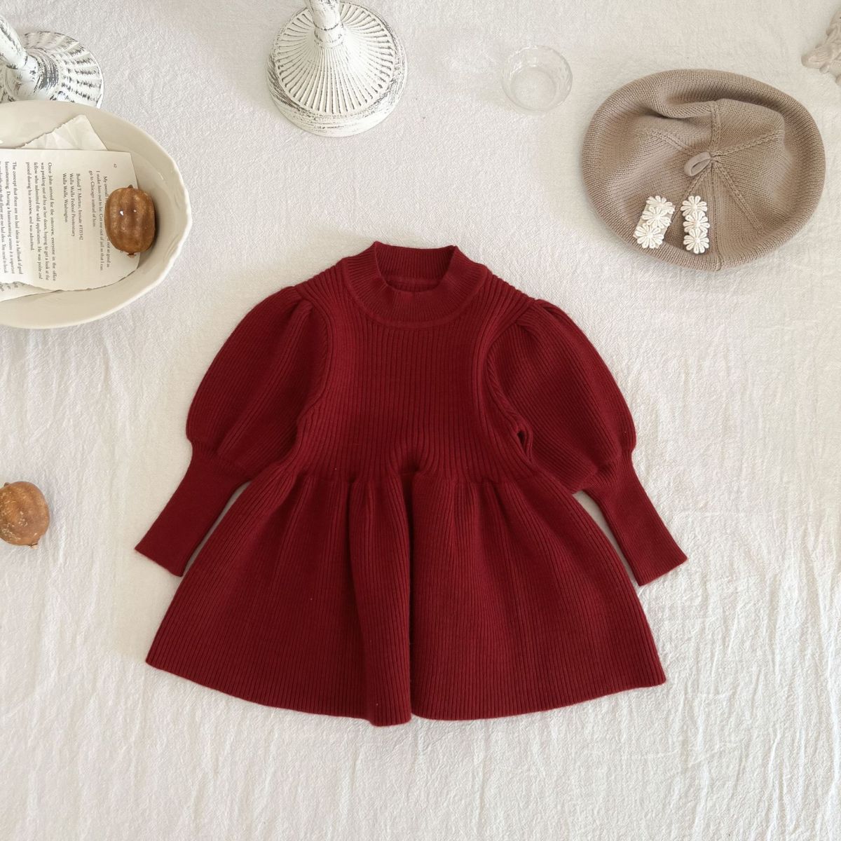 Autumn And Winter Children'S Fashion Knitted Solid Color Dress