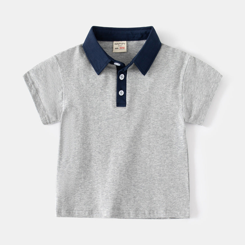 Children Kids Baby Fashion Boys Short Sleeve Contrast Color Lapel Casual Basic T-Shirt