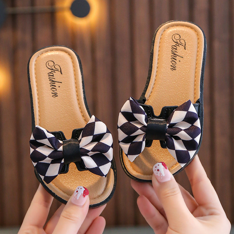 Children Kids Toddlers Girls Soft Bottom Bow Slippers