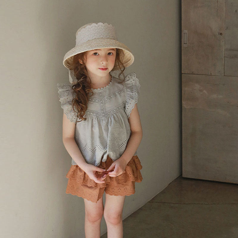 Children Kids Baby Fashion Girls Ruffle Sleeve Solid Color Hollow T-Shirt