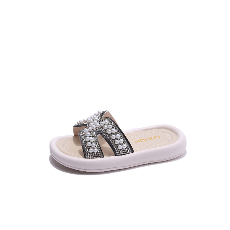 Children Kids Baby Fashion Girls Rhinestone Pearl Casual Outdoor Slippers Shoes