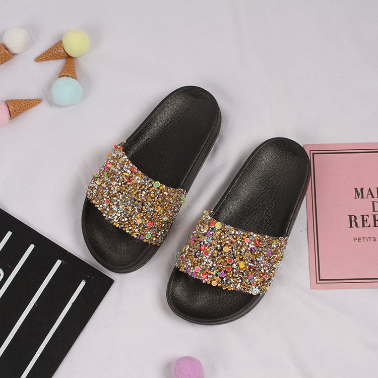 Children Kids Baby Fashion Girls Rhinestones Princess Soft Sole Casual Slippers Shoes