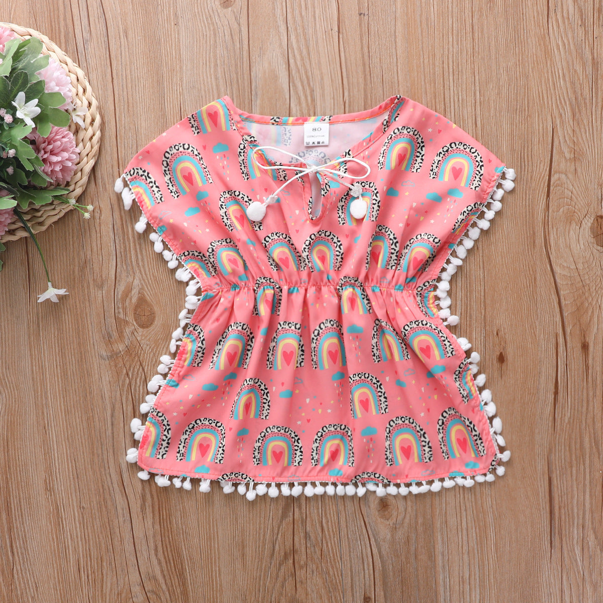 Toddler Girls Beach Tassel Pompom Coverup Blouse