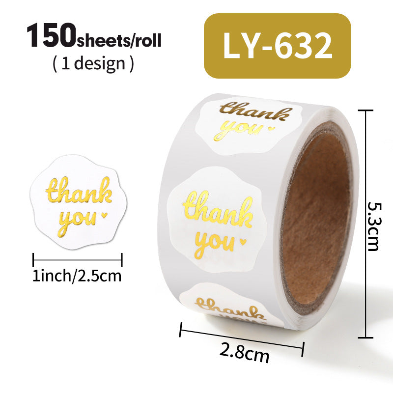 150/Roll Bronzing Thank You Gift Box Packaging Decorative Sticker