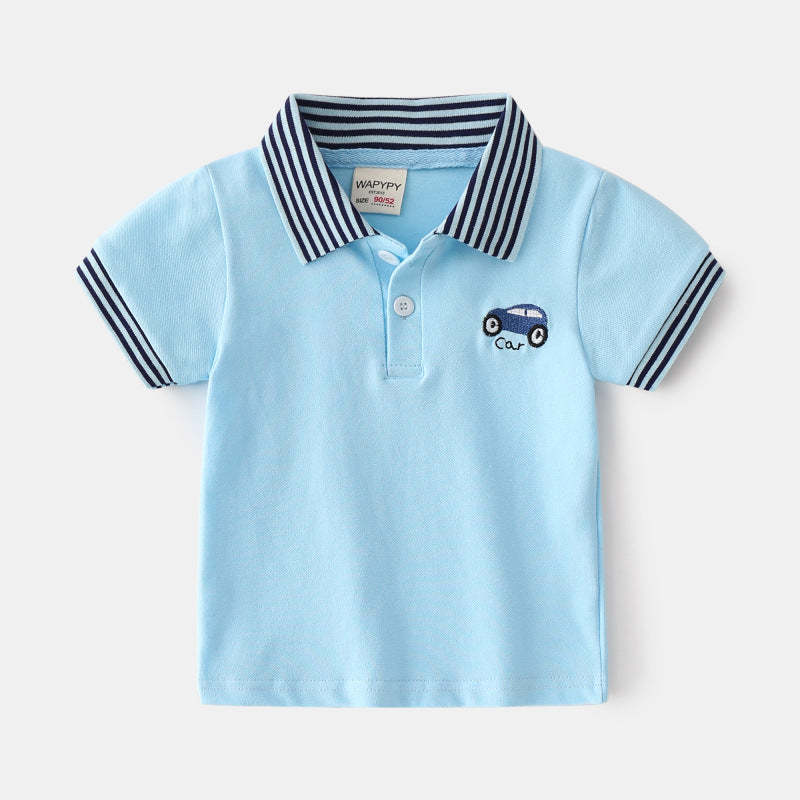 Children Kids Baby Fashion Boys Short Sleeve Cartoon Car Print Lapel Casual Basic T-Shirt