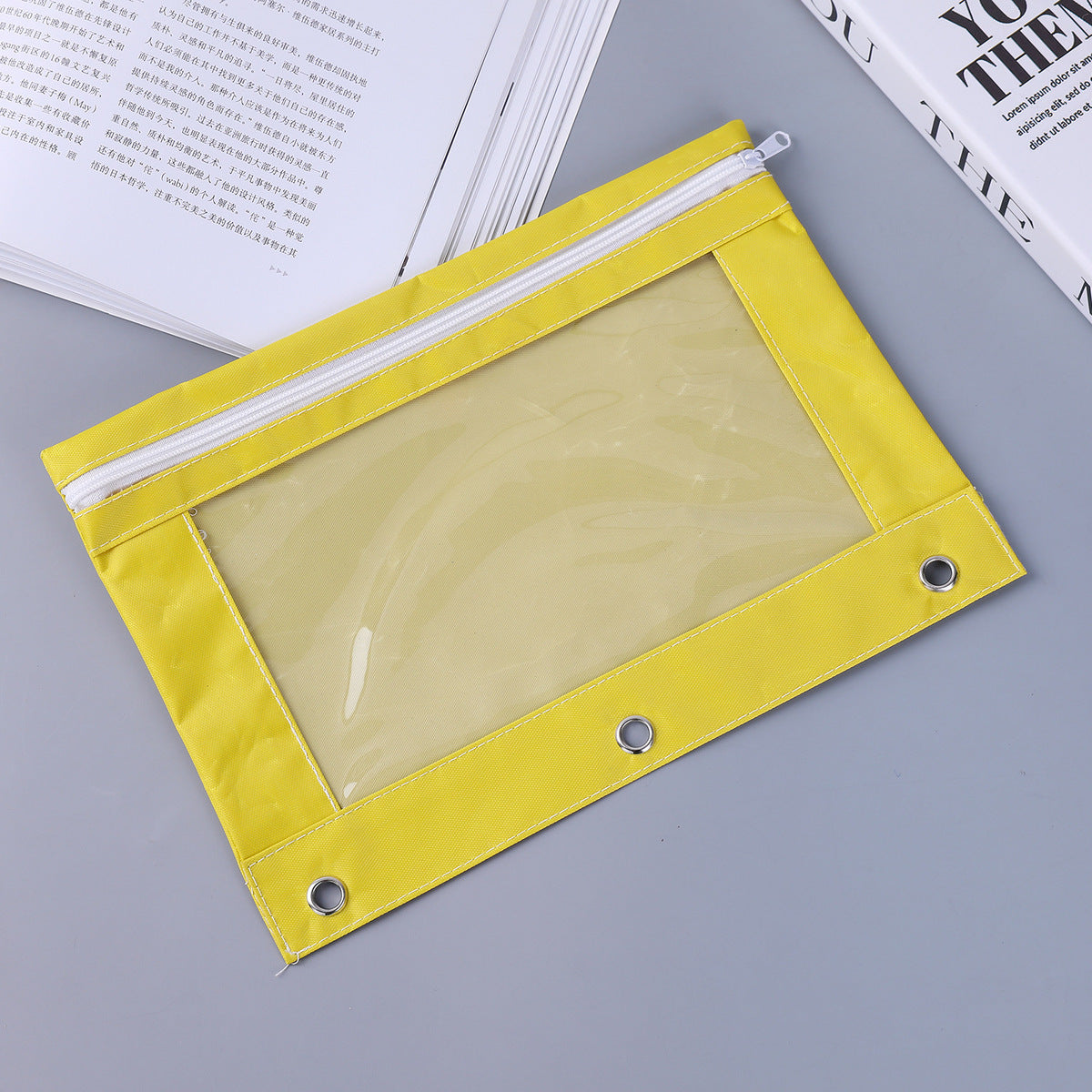 Fashion Simple Solid Color Three-Hole Oxford Fabric Large Capacity Pencil Bag