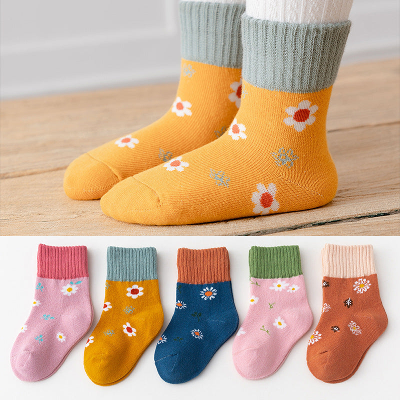 5 Pairs /Lot Cute Baby Socks Autumn Rainbow Striped Cotton Socks For Children Toddlers Cotton Socks
