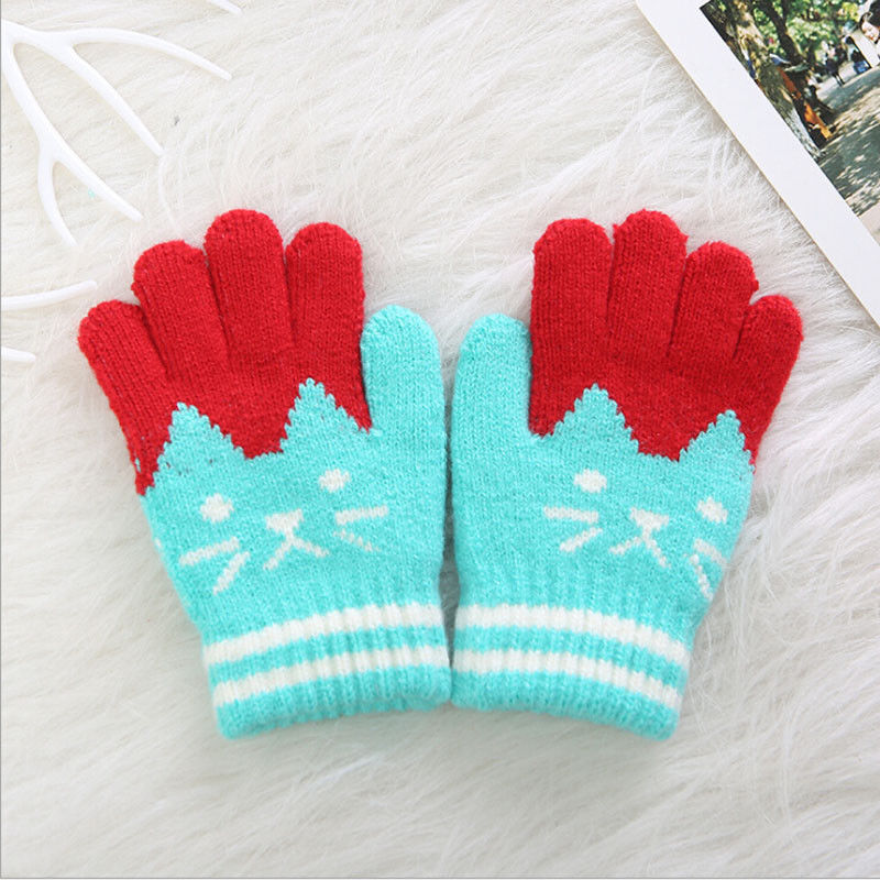 2019 Brand New Child Kids Baby Girls Boys Winter Knitted Gloves Cartoon Warm Mittens Toddlers Outdoor Cartoon Cats Cute Gloves