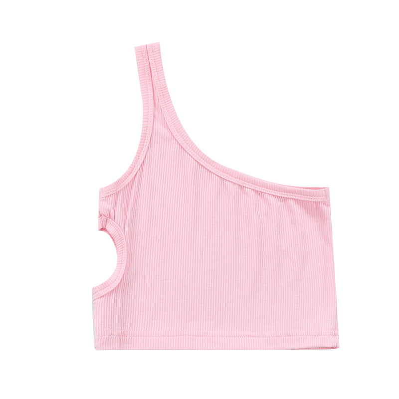 Kids Girls Basic Solid Color Shoulder Strap Cut Out Causal Vest