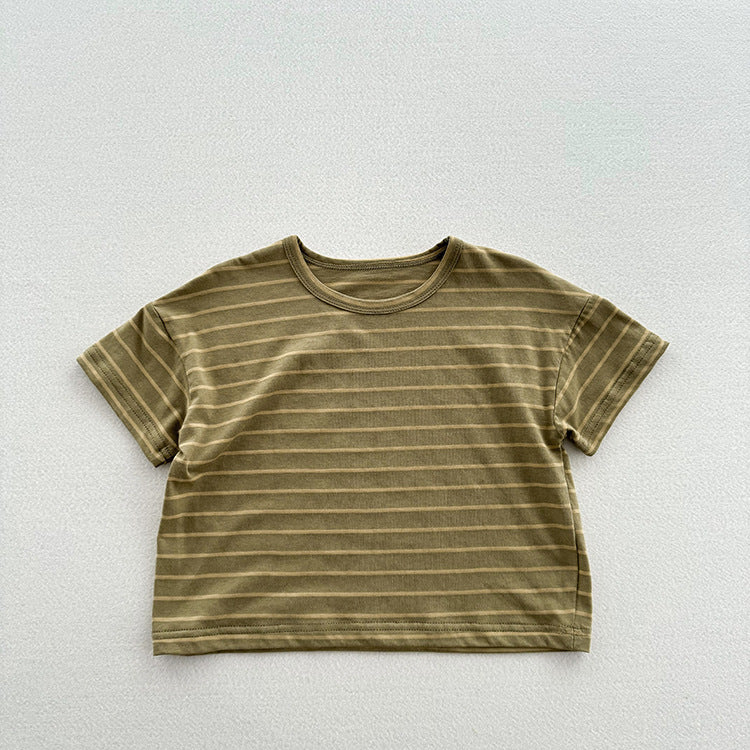 Kids Toddler Boys Girls Casual Cute Stripe Print Short Sleeve Round Neck T-Shirt